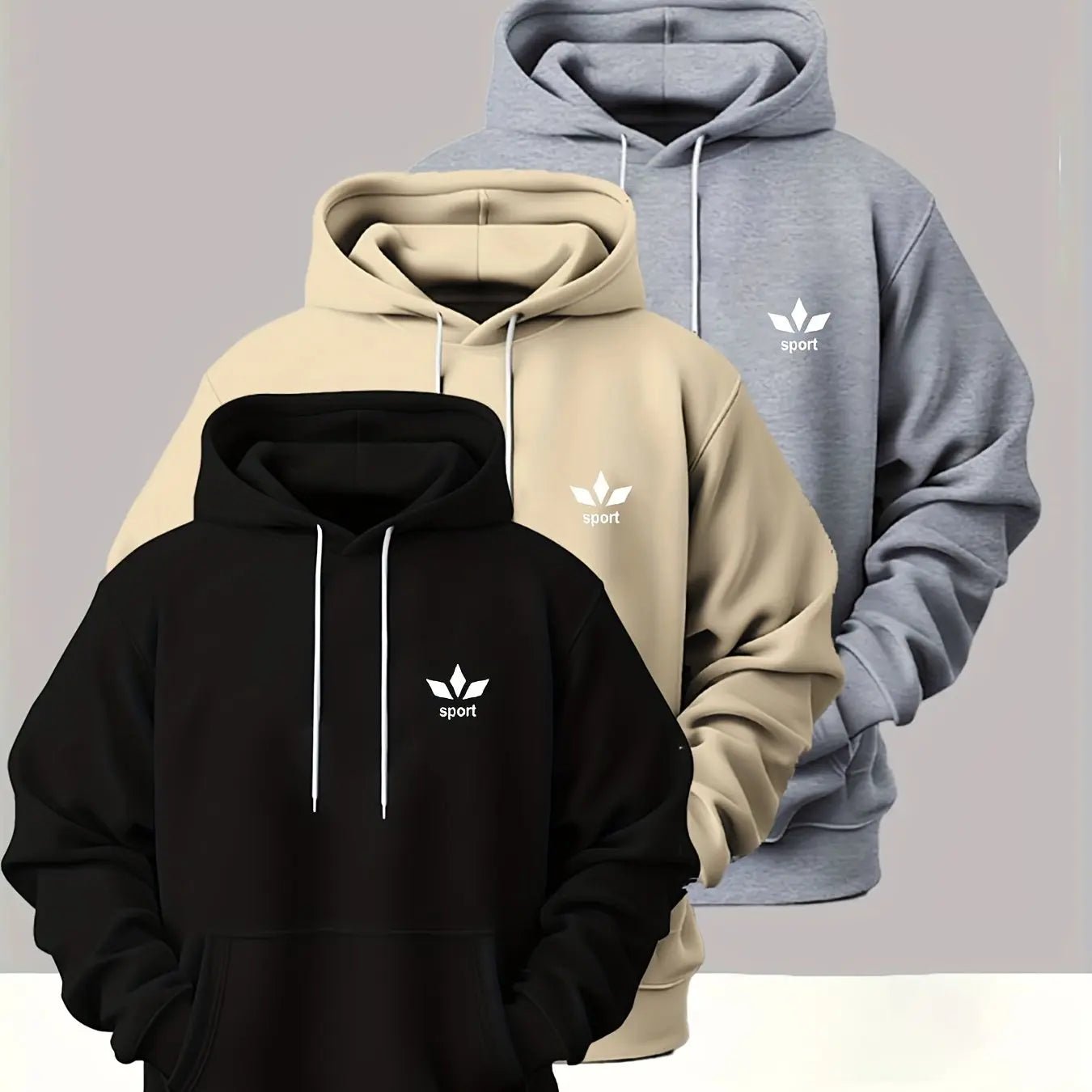 Men’s 3 - Pack Heavyweight Hoodies – Casual Pullover Streetwear with Front Pocket - Honesty Sales