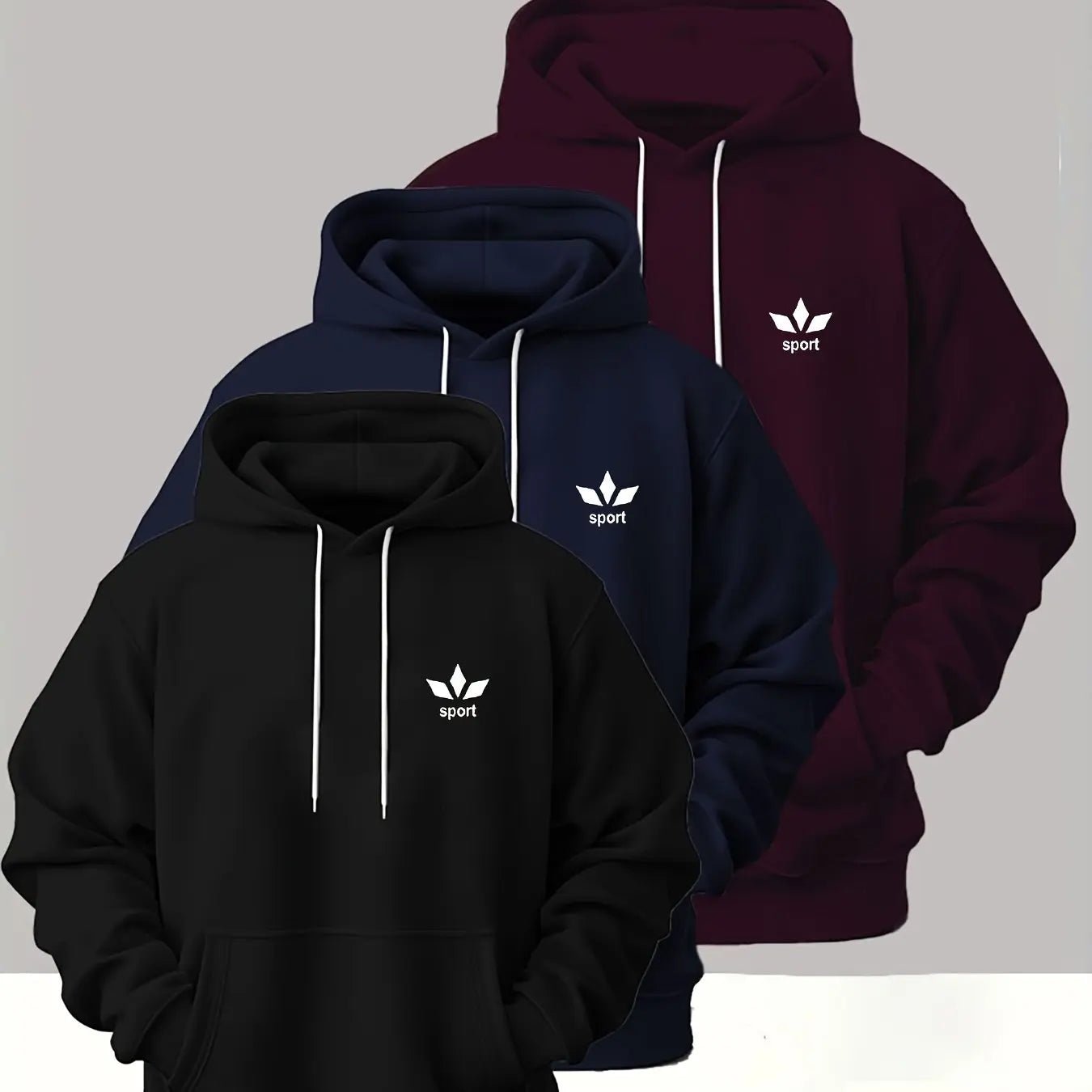 Men’s 3 - Pack Heavyweight Hoodies – Casual Pullover Streetwear with Front Pocket - Honesty Sales
