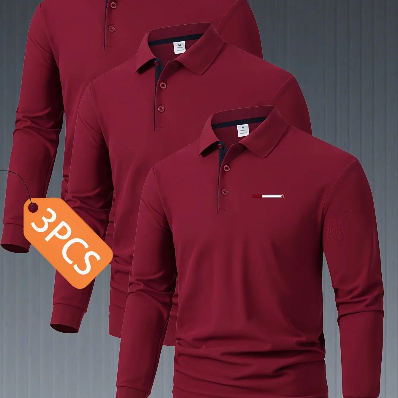 Men’s 3 - Pack Long Sleeve Polo Shirts – Button Collar, Color Block, Smart Casual - Honesty Sales