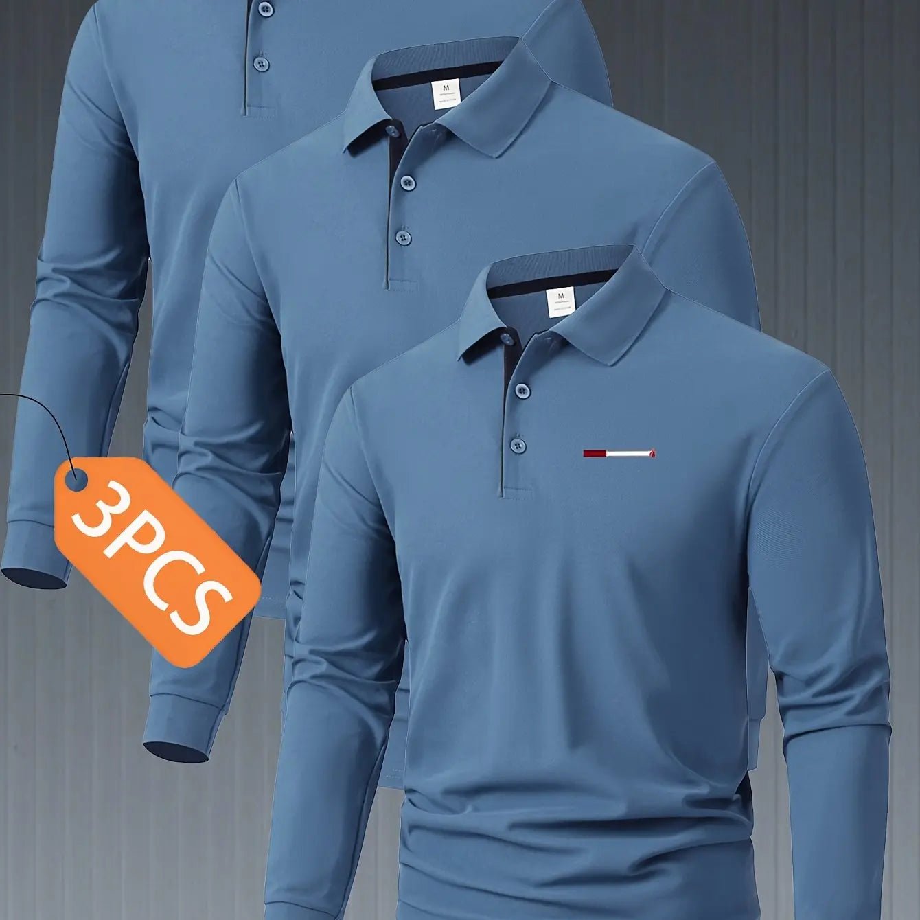 Men’s 3 - Pack Long Sleeve Polo Shirts – Button Collar, Color Block, Smart Casual - Honesty Sales