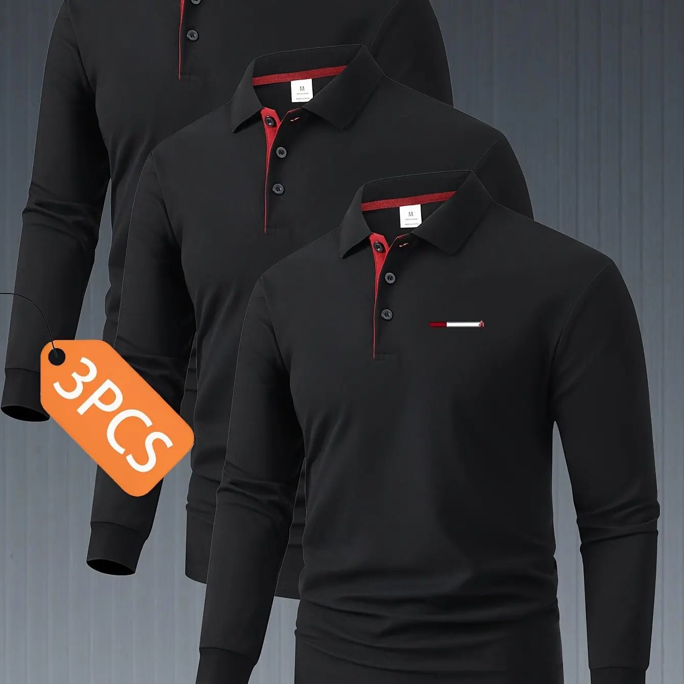Men’s 3 - Pack Long Sleeve Polo Shirts – Button Collar, Color Block, Smart Casual - Honesty Sales