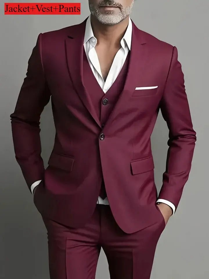 Men’s 3 - Piece Business Casual Suit – Blazer, Vest & Dress Pants, Slim Fit, Big & Tall (US Size) - Honesty Sales