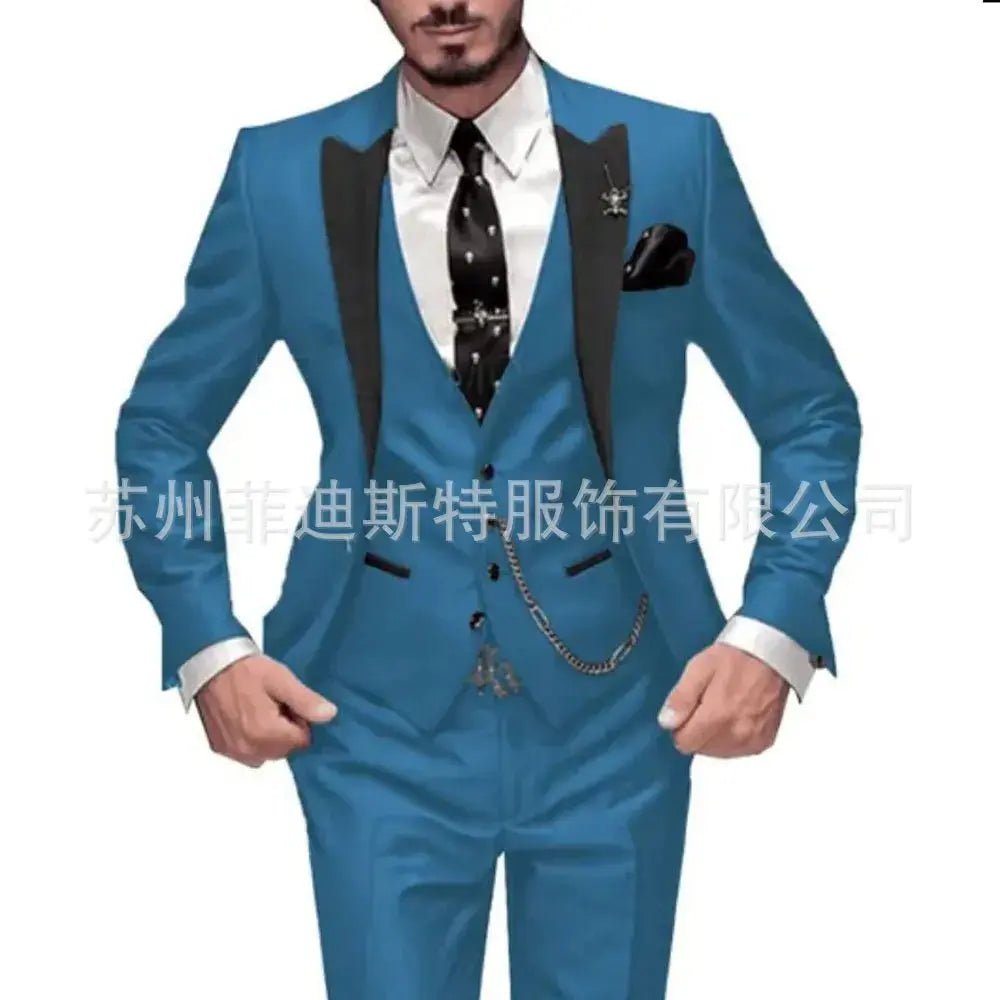 Men’s 3 - Piece Solid Color Suit Set – Casual & Business Style (Blazer, Waistcoat & Trousers) - Honesty Sales