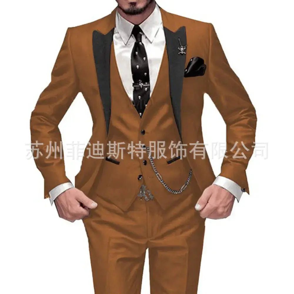 Men’s 3 - Piece Solid Color Suit Set – Casual & Business Style (Blazer, Waistcoat & Trousers) - Honesty Sales