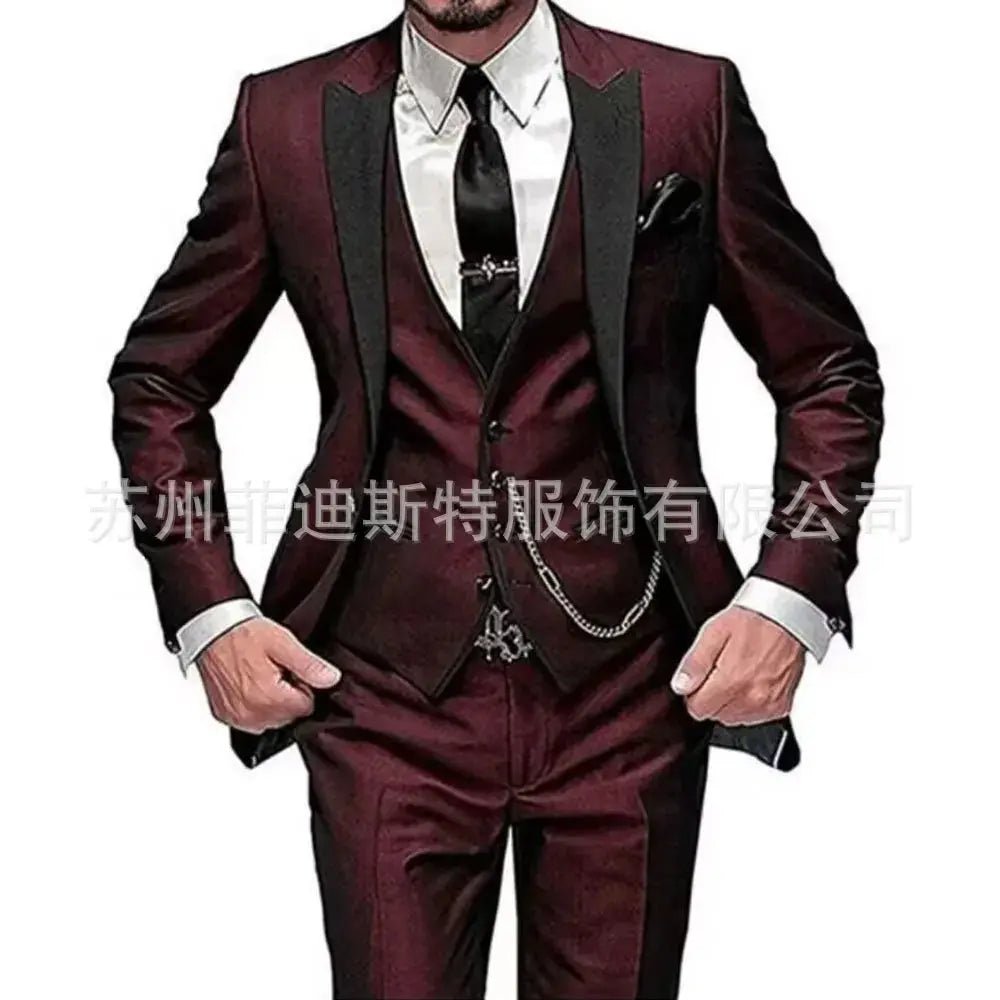 Men’s 3 - Piece Solid Color Suit Set – Casual & Business Style (Blazer, Waistcoat & Trousers) - Honesty Sales
