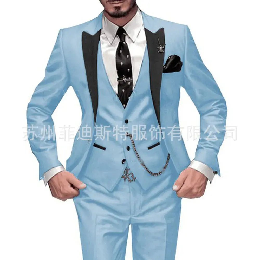 Men’s 3 - Piece Solid Color Suit Set – Casual & Business Style (Blazer, Waistcoat & Trousers) - Honesty Sales