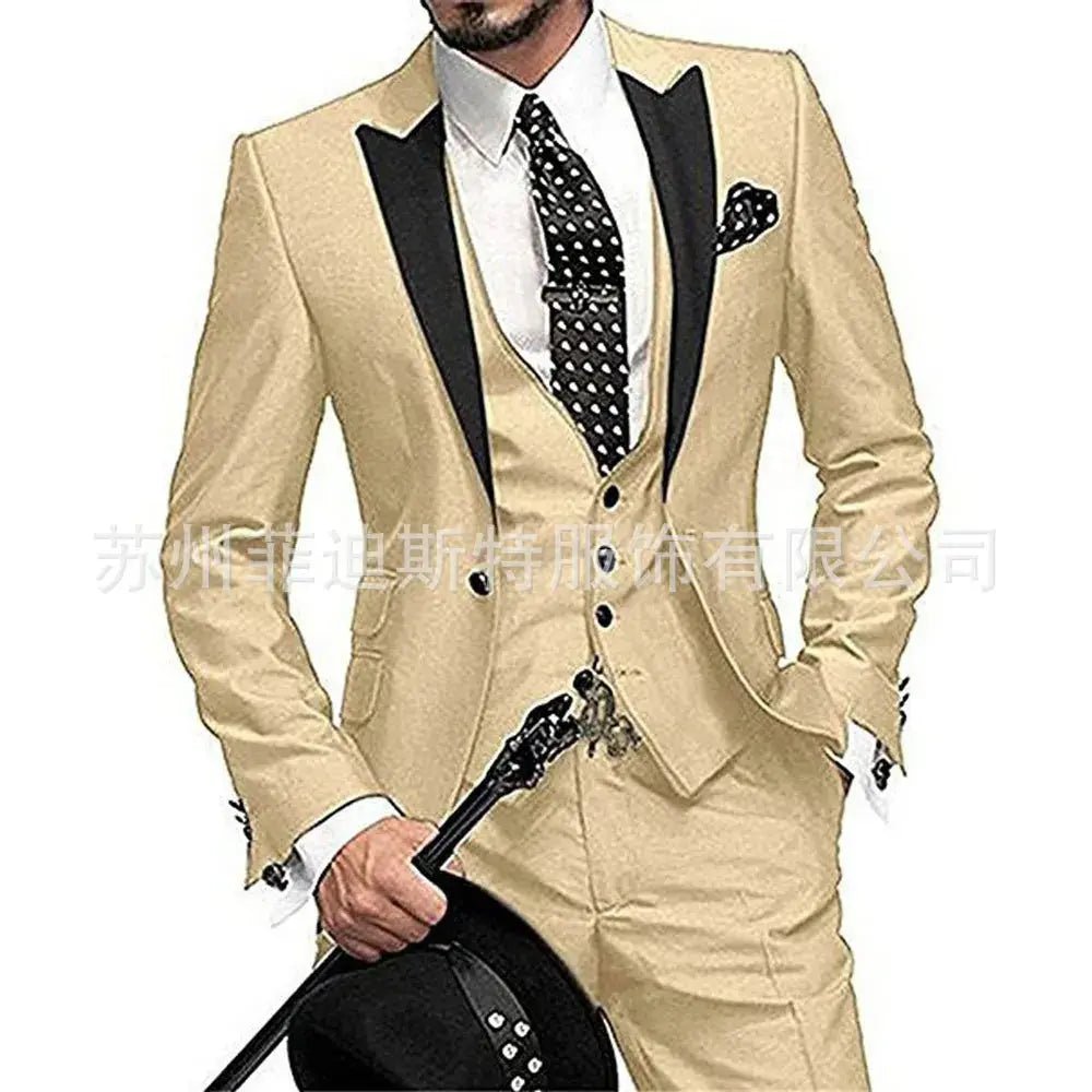 Men’s 3 - Piece Solid Color Suit Set – Casual & Business Style (Blazer, Waistcoat & Trousers) - Honesty Sales