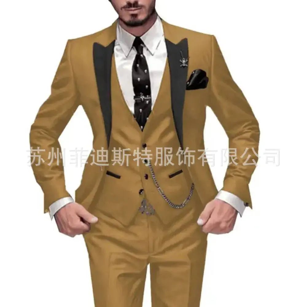Men’s 3 - Piece Solid Color Suit Set – Casual & Business Style (Blazer, Waistcoat & Trousers) - Honesty Sales