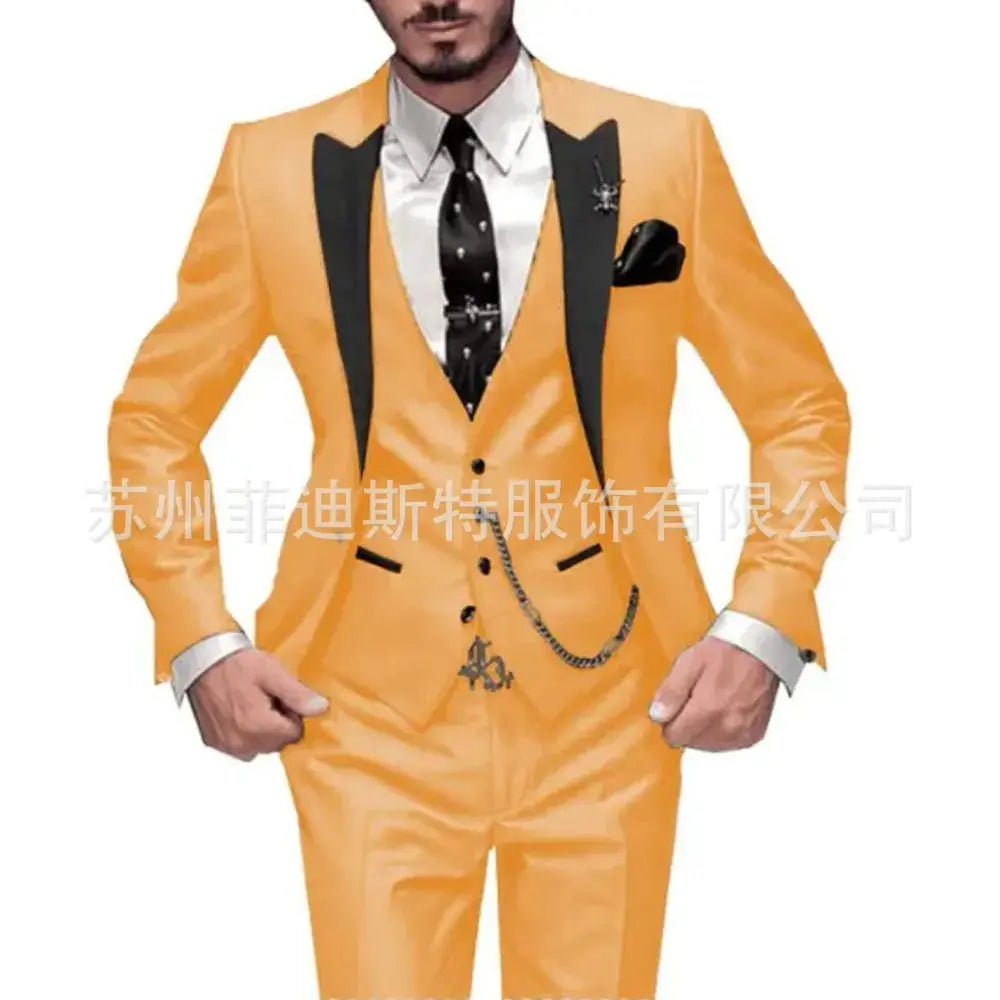 Men’s 3 - Piece Solid Color Suit Set – Casual & Business Style (Blazer, Waistcoat & Trousers) - Honesty Sales