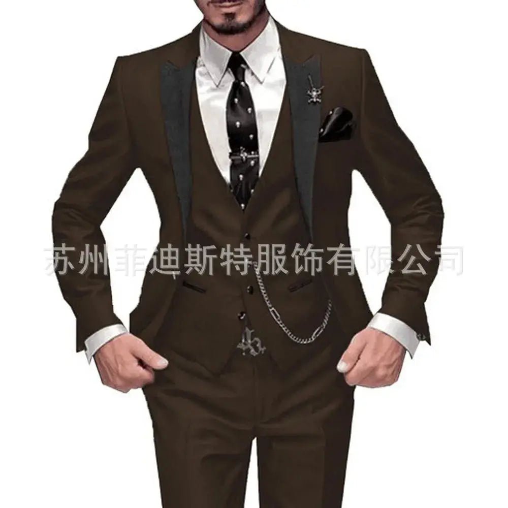 Men’s 3 - Piece Solid Color Suit Set – Casual & Business Style (Blazer, Waistcoat & Trousers) - Honesty Sales