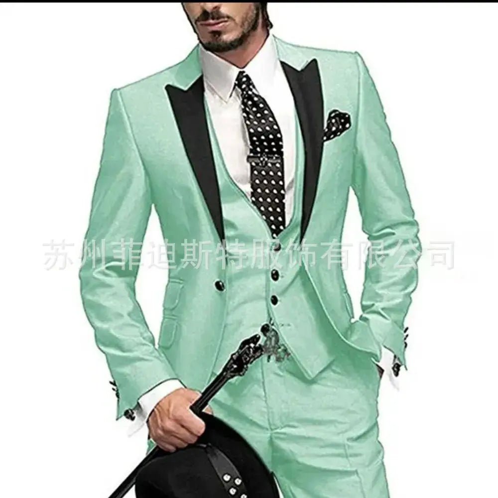 Men’s 3 - Piece Solid Color Suit Set – Casual & Business Style (Blazer, Waistcoat & Trousers) - Honesty Sales
