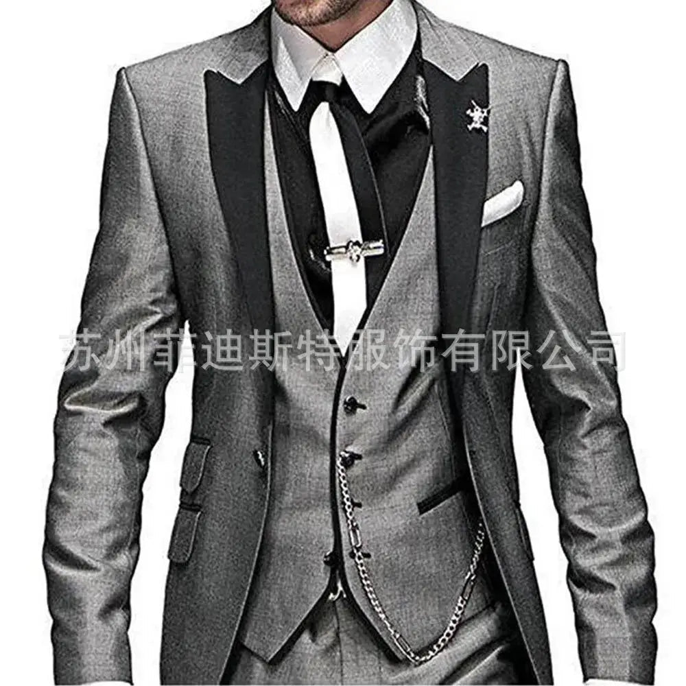 Men’s 3 - Piece Solid Color Suit Set – Casual & Business Style (Blazer, Waistcoat & Trousers) - Honesty Sales