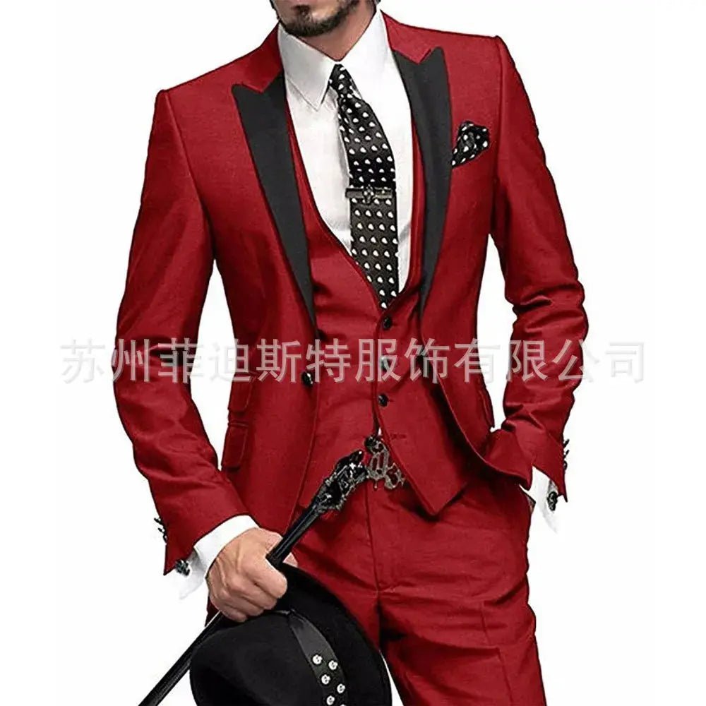 Men’s 3 - Piece Solid Color Suit Set – Casual & Business Style (Blazer, Waistcoat & Trousers) - Honesty Sales