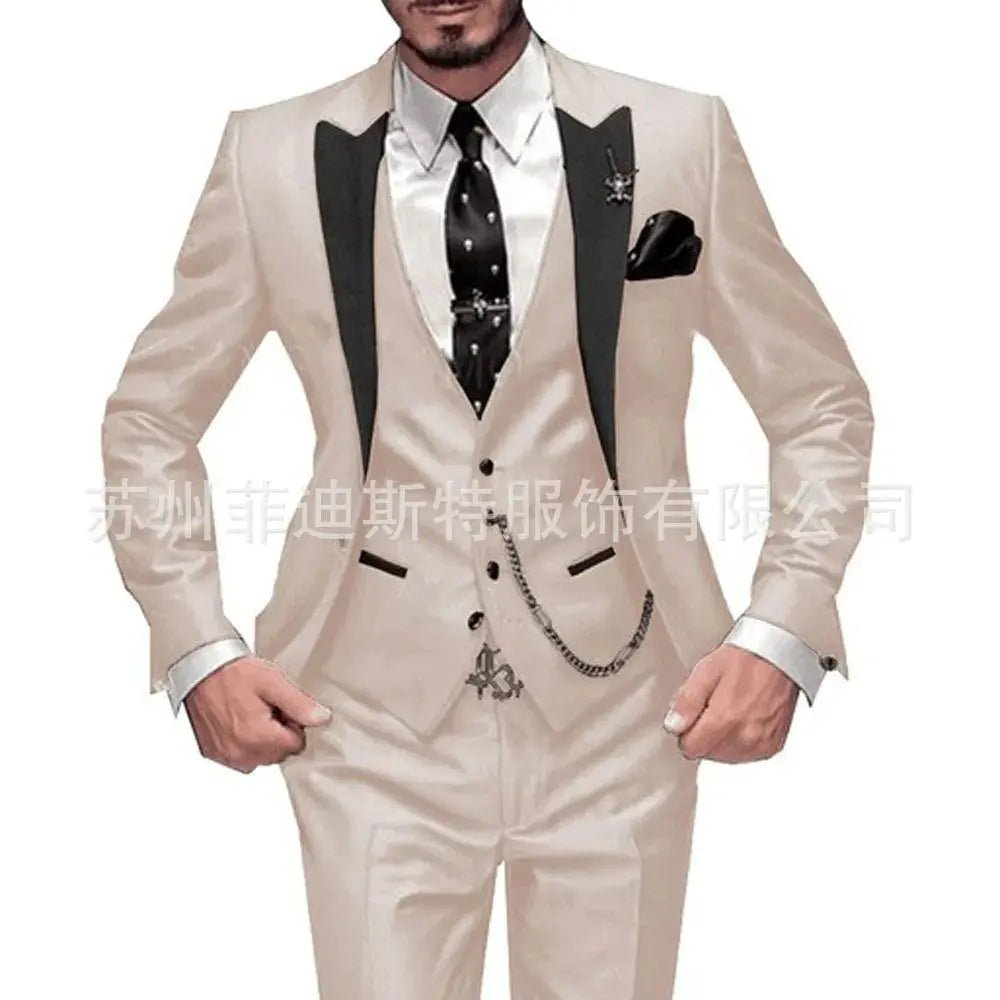Men’s 3 - Piece Solid Color Suit Set – Casual & Business Style (Blazer, Waistcoat & Trousers) - Honesty Sales