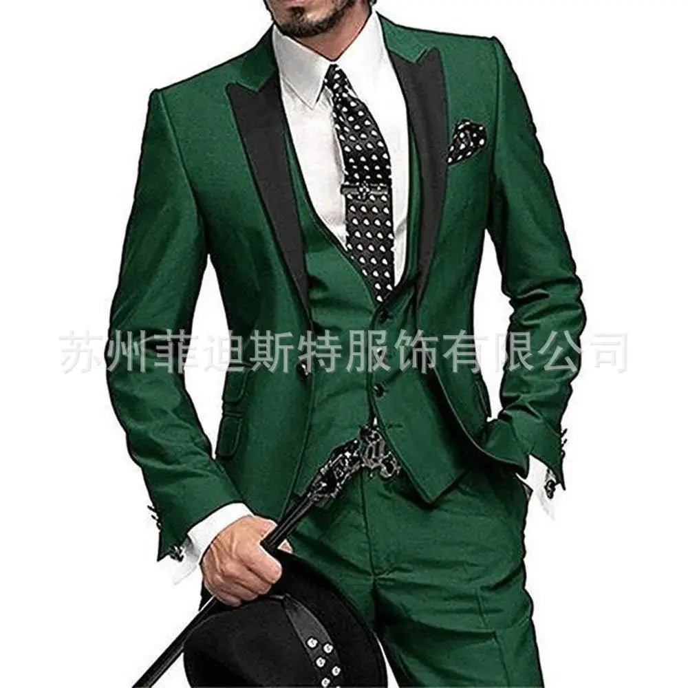Men’s 3 - Piece Solid Color Suit Set – Casual & Business Style (Blazer, Waistcoat & Trousers) - Honesty Sales