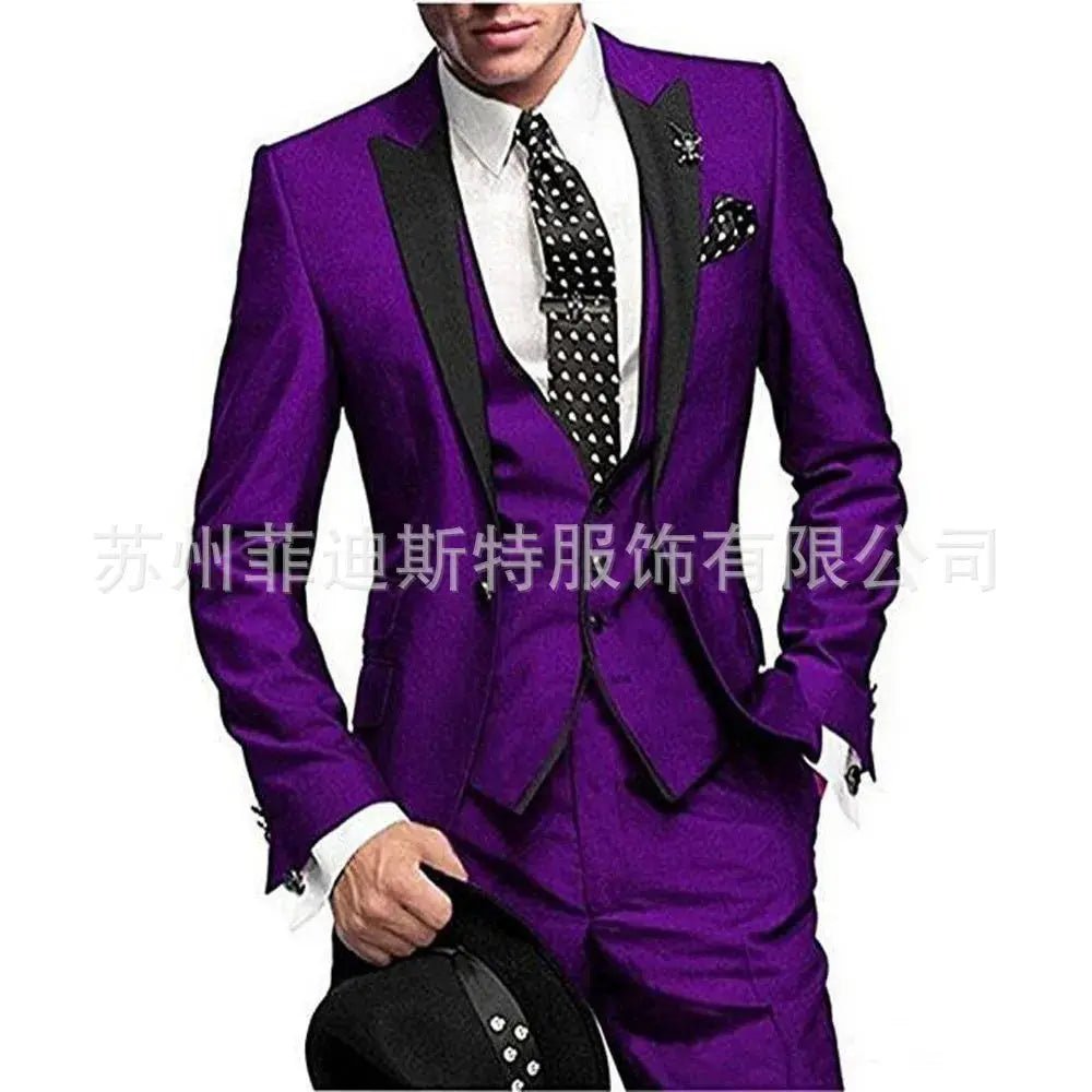 Men’s 3 - Piece Solid Color Suit Set – Casual & Business Style (Blazer, Waistcoat & Trousers) - Honesty Sales