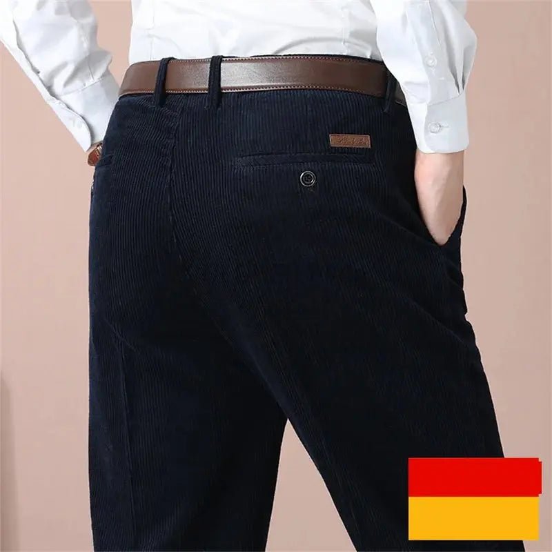 Men's Autumn Corduroy Pants - Straight Fit Flat - Front Casual Chinos - Black - Honesty Sales