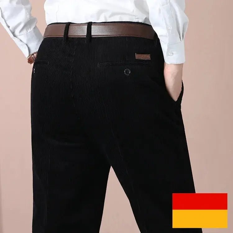 Men's Autumn Corduroy Pants - Straight Fit Flat - Front Casual Chinos - Black - Honesty Sales