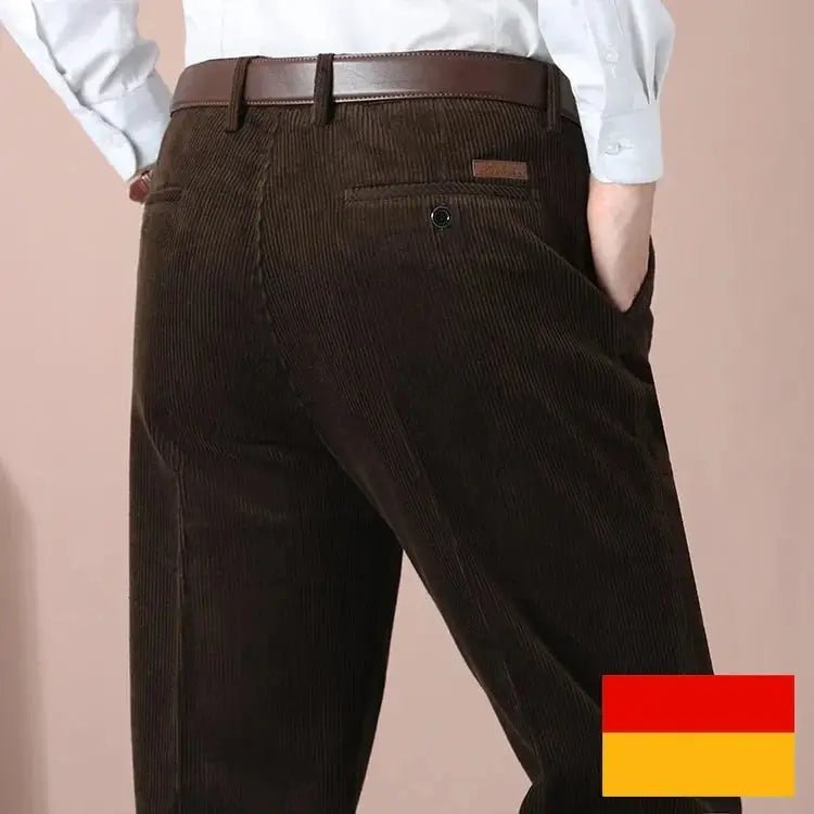 Men's Autumn Corduroy Pants - Straight Fit Flat - Front Casual Chinos - Black - Honesty Sales