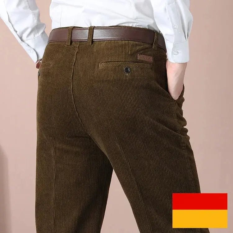 Men's Autumn Corduroy Pants - Straight Fit Flat - Front Casual Chinos - Black - Honesty Sales