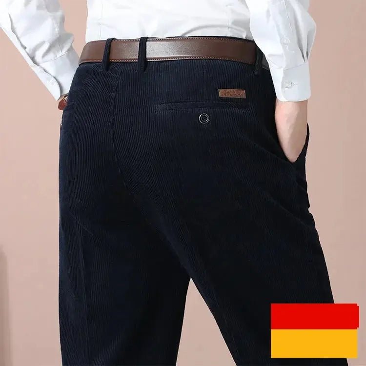 Men's Autumn Corduroy Pants - Straight Fit Flat - Front Casual Chinos - Black - Honesty Sales
