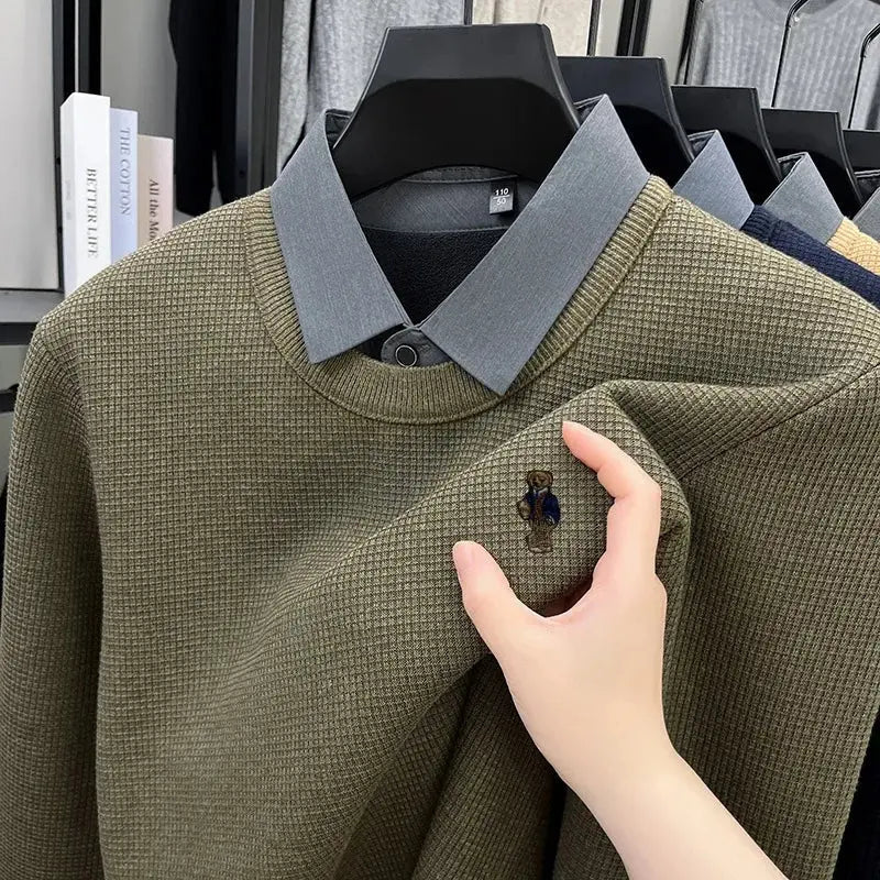 Men’s Autumn/Winter Luxury Knitwear Sweater – False Two - Piece Lapel Top - Honesty Sales
