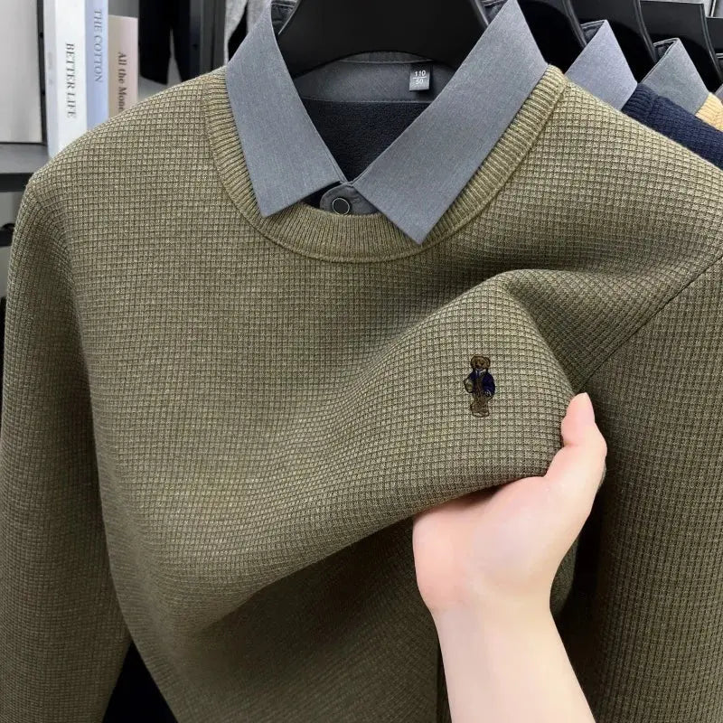 Men’s Autumn/Winter Luxury Knitwear Sweater – False Two - Piece Lapel Top - Honesty Sales