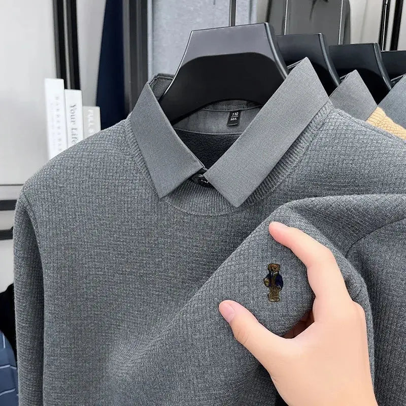 Men’s Autumn/Winter Luxury Knitwear Sweater – False Two - Piece Lapel Top - Honesty Sales