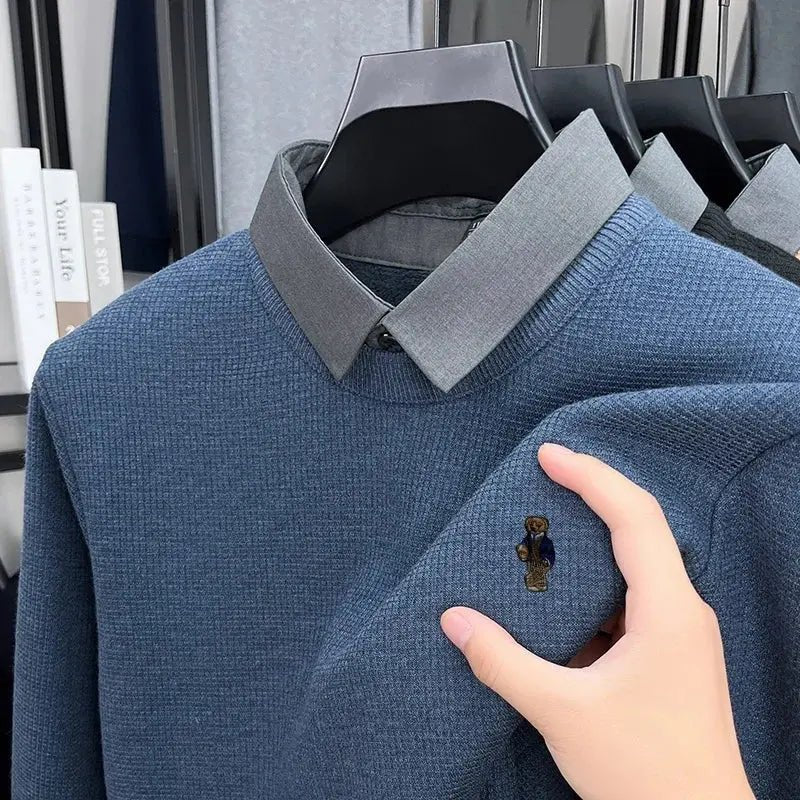 Men’s Autumn/Winter Luxury Knitwear Sweater – False Two - Piece Lapel Top - Honesty Sales