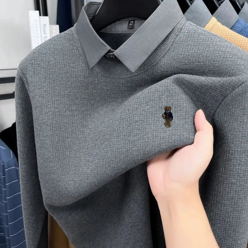 Men’s Autumn/Winter Luxury Knitwear Sweater – False Two - Piece Lapel Top - Honesty Sales