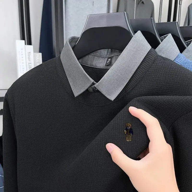 Men’s Autumn/Winter Luxury Knitwear Sweater – False Two - Piece Lapel Top - Honesty Sales