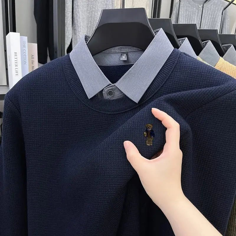 Men’s Autumn/Winter Luxury Knitwear Sweater – False Two - Piece Lapel Top - Honesty Sales