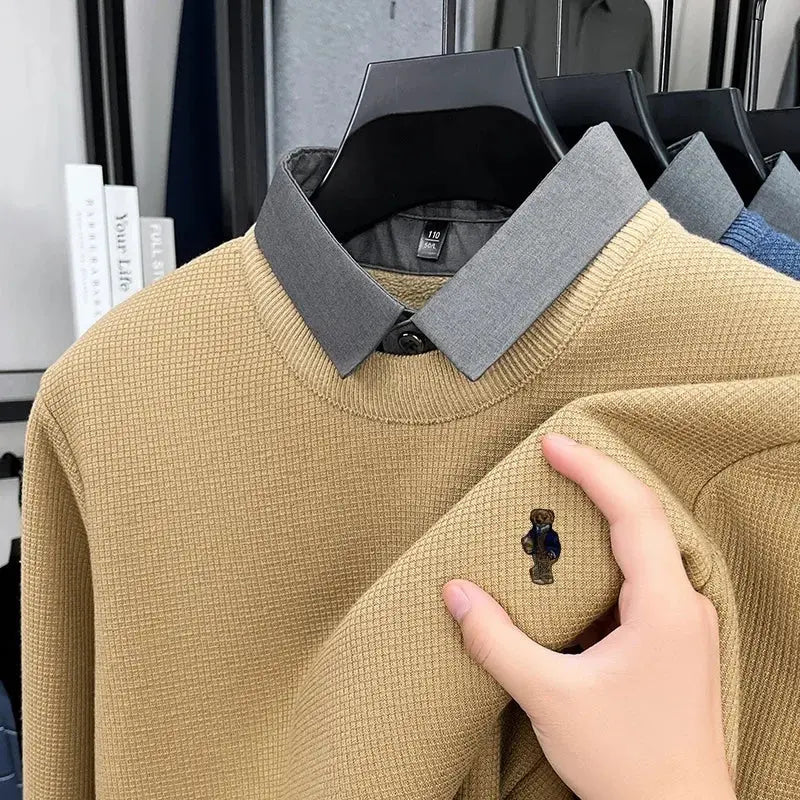 Men’s Autumn/Winter Luxury Knitwear Sweater – False Two - Piece Lapel Top - Honesty Sales