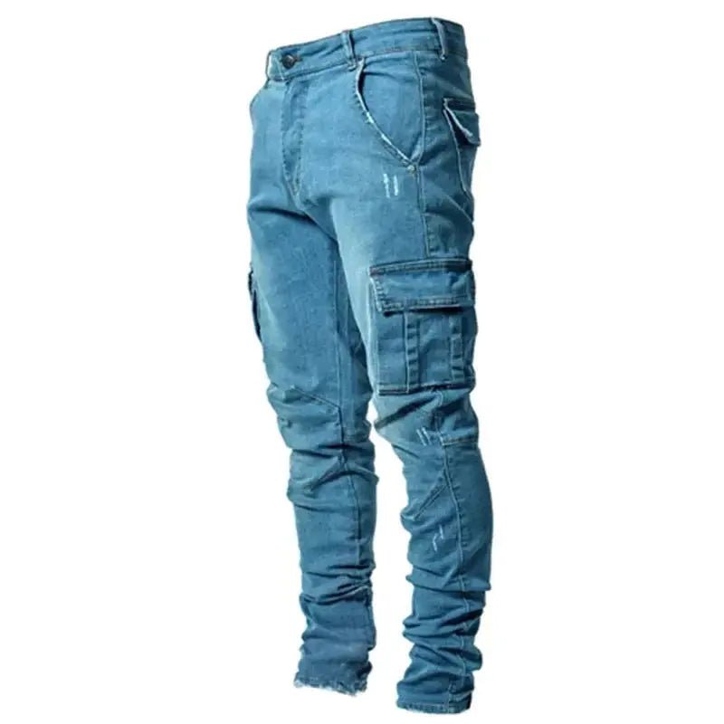 Men's Black Stretch Cargo Jeans – Zipper Pockets, Slim Fit Streetwear - Honesty Sales