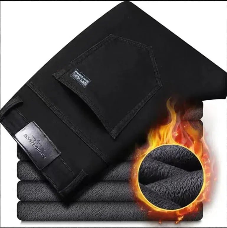 Men’s Black Stretch Denim Jeans – Fleece - Lined Thick Winter Pants, Plus Size - Honesty Sales