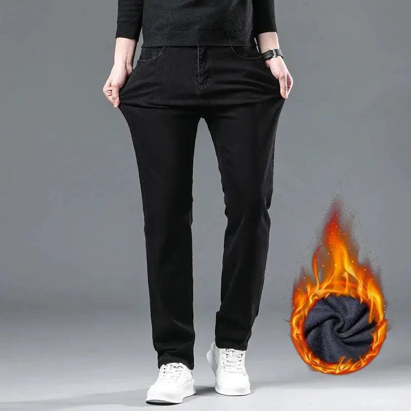 Men’s Black Stretch Denim Jeans – Fleece - Lined Thick Winter Pants, Plus Size - Honesty Sales
