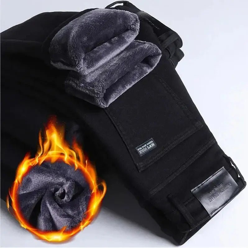 Men’s Black Stretch Denim Jeans – Fleece - Lined Thick Winter Pants, Plus Size - Honesty Sales