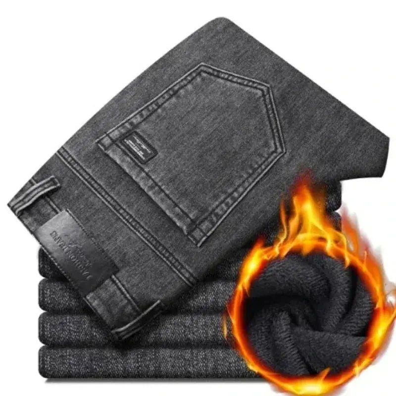 Men’s Black Stretch Denim Jeans – Fleece - Lined Thick Winter Pants, Plus Size - Honesty Sales