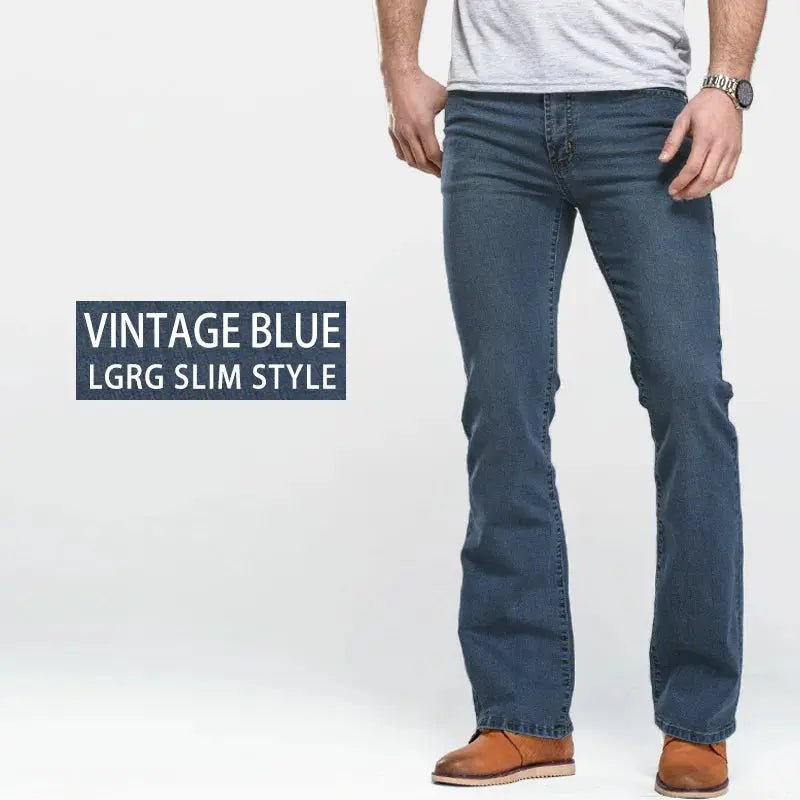 Mens Boot Cut Jeans Slightly Flared Slim Fit Blue Black Trousers Designer Classic Male Stretch Denim Pants - Honesty Sales
