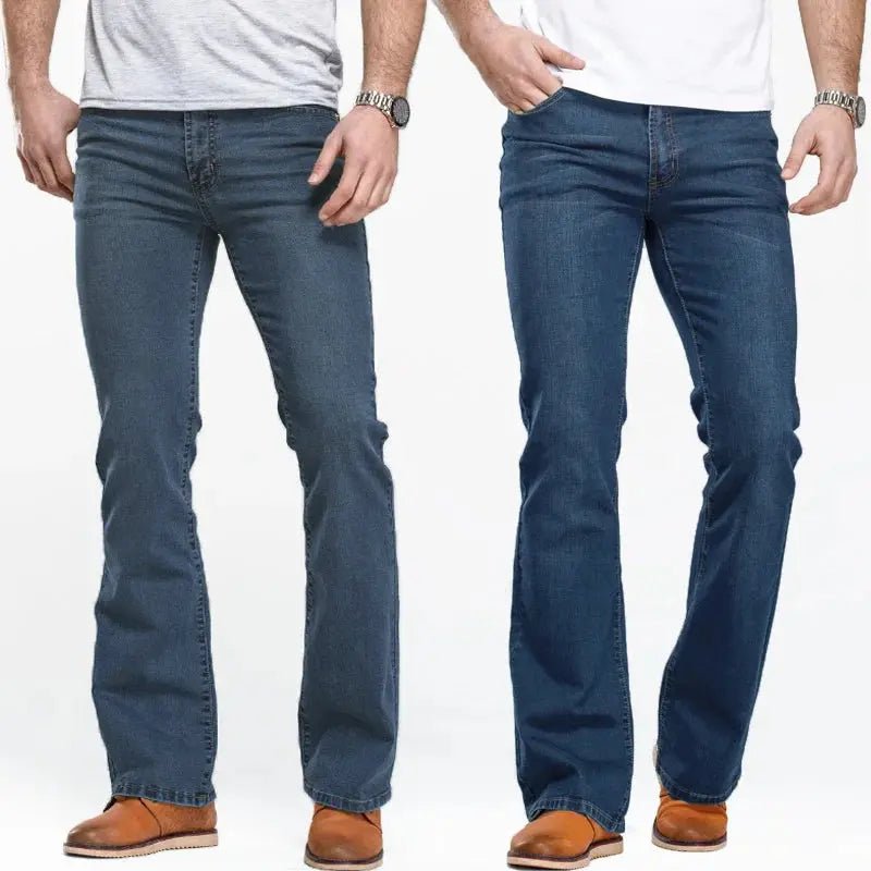 Mens Boot Cut Jeans Slightly Flared Slim Fit Blue Black Trousers Designer Classic Male Stretch Denim Pants - Honesty Sales