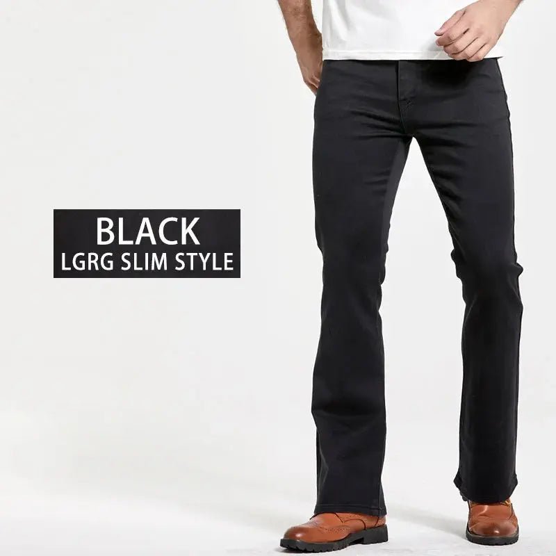 Mens Boot Cut Jeans Slightly Flared Slim Fit Blue Black Trousers Designer Classic Male Stretch Denim Pants - Honesty Sales