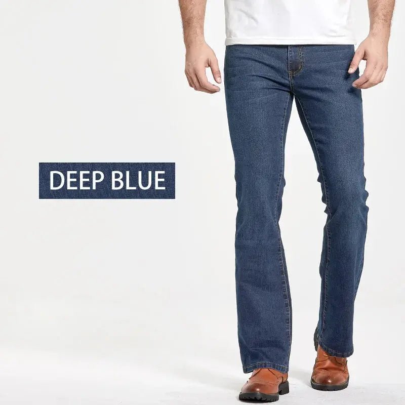 Mens Boot Cut Jeans Slightly Flared Slim Fit Blue Black Trousers Designer Classic Male Stretch Denim Pants - Honesty Sales