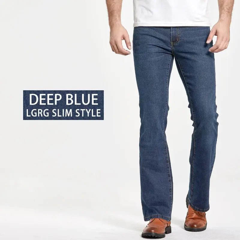 Mens Boot Cut Jeans Slightly Flared Slim Fit Blue Black Trousers Designer Classic Male Stretch Denim Pants - Honesty Sales