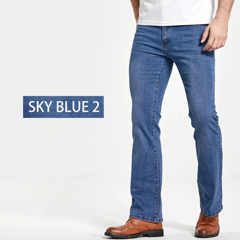 Mens Boot Cut Jeans Slightly Flared Slim Fit Blue Black Trousers Designer Classic Male Stretch Denim Pants - Honesty Sales