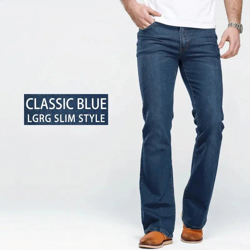 Mens Boot Cut Jeans Slightly Flared Slim Fit Blue Black Trousers Designer Classic Male Stretch Denim Pants - Honesty Sales