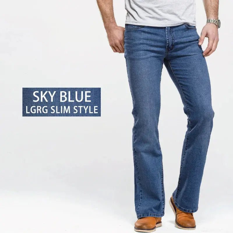 Mens Boot Cut Jeans Slightly Flared Slim Fit Blue Black Trousers Designer Classic Male Stretch Denim Pants - Honesty Sales