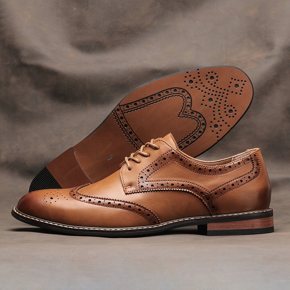 Men’s Brogue Carved Lace - Up Dress Shoes – Business Casual, Faux Upper, Rubber Sole - Honesty Sales