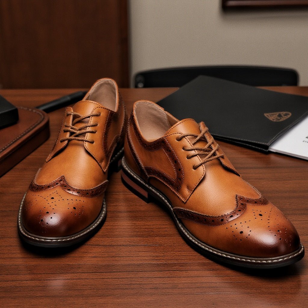Men’s Brogue Carved Lace - Up Dress Shoes – Business Casual, Faux Upper, Rubber Sole - Honesty Sales