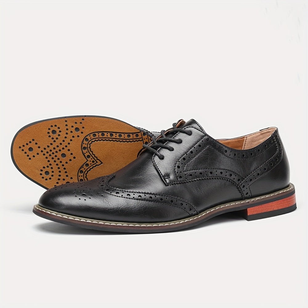 Men’s Brogue Carved Lace - Up Dress Shoes – Business Casual, Faux Upper, Rubber Sole - Honesty Sales