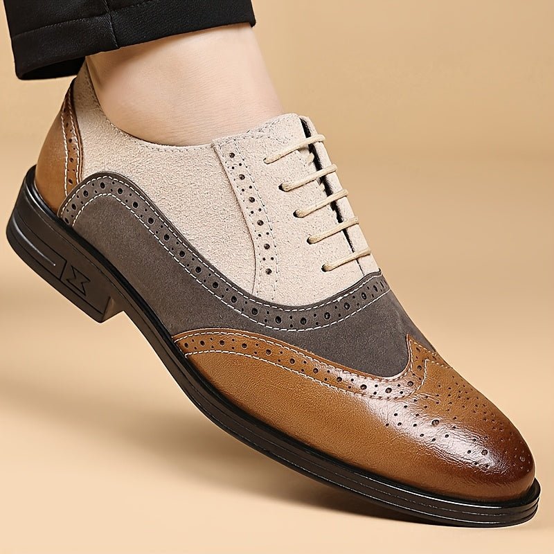 Men’s Brogue Patchwork Loafers – Pointed Toe Business & Wedding Dress Shoes (Black) - Honesty Sales